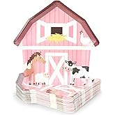 BLUE PANDA Farm Animal Birthday Plates - 10" x 10", Pink & Red Barnhouse Shape, 48 Count - Barnyard Paper Plates for Farm Party, Barnyard Birthday Decor & Party Accessories