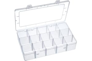 Outus Large 15 Grid Clear Plastic Organizer Storage Box with Adjustable Dividers Jewelry Storage Container Box for Washi Tapes, Craft, Beads, Jewelry, Stickers, Small Parts