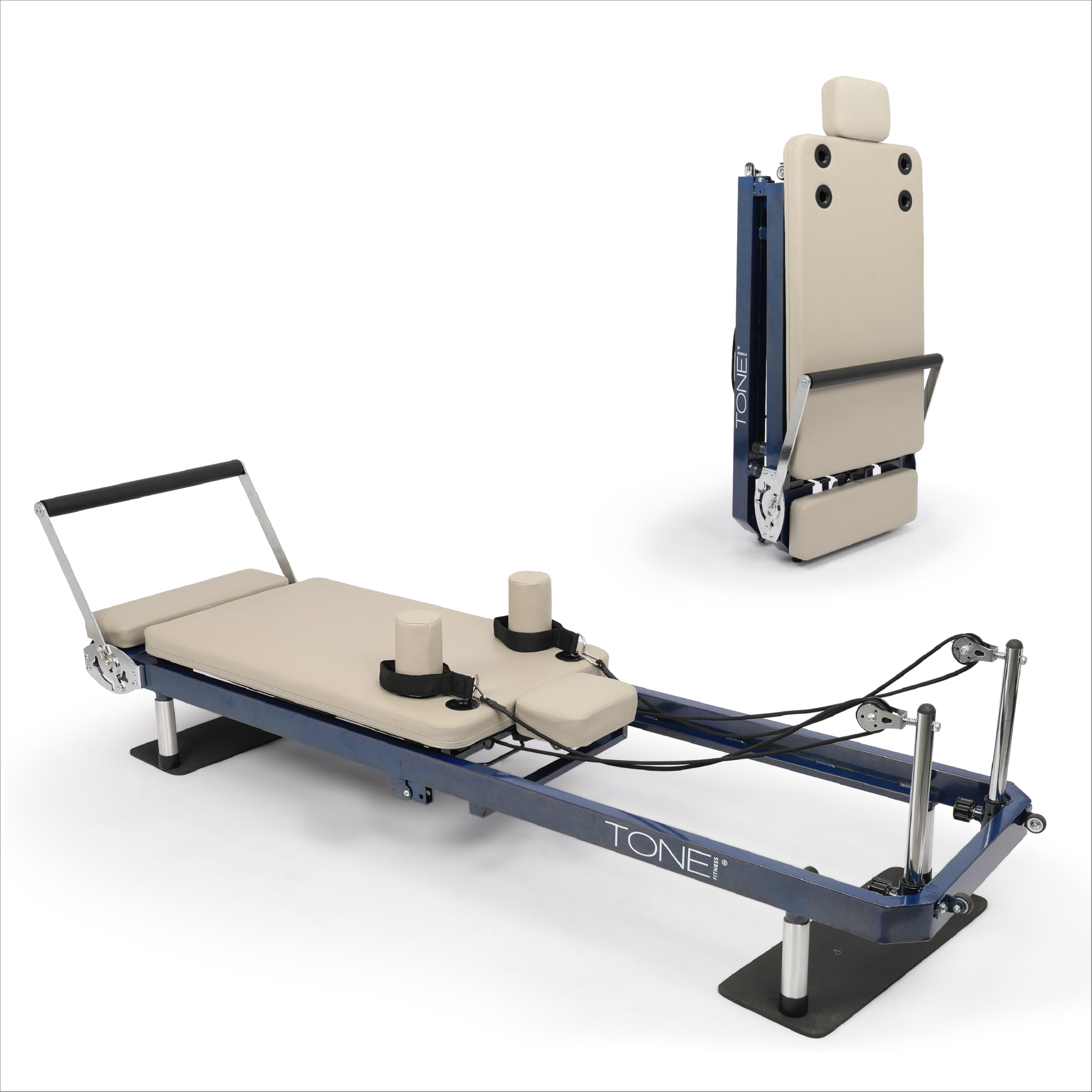 Photo 1 of Tone Fitness Foldable Pilates Reformer – Low Portable Pilates Machine with Adjustable Resistance Bands, Smooth Glide Carriage & Full-Body at-Home Pilates Workout Equipment