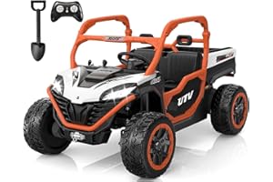 ANPABO 24V 2 Seater Ride On Dump Truck, 4x75W, Max 5 Mph, EVA Tire, Kids Electric Car with Electric Dump Bed, Shovel, Music, Ride on Toy for Big Kids w/Parent Remote Control for Ages 3-8, Orange