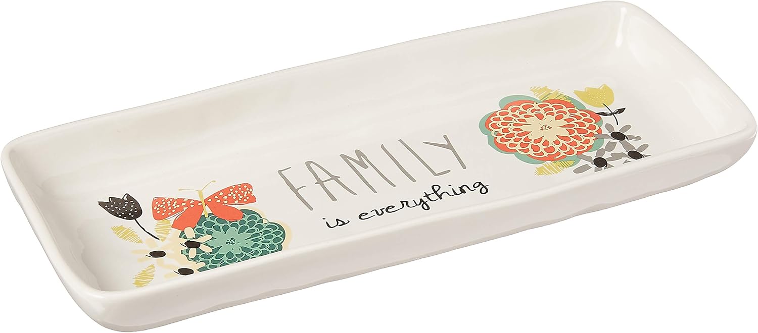 | Pavilion Gift Company Family is Everything Floral Butterfly Long Serving Tray Dish, Multicolor: Serving Trays