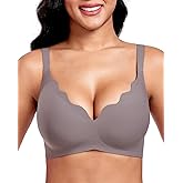 Vinfact Plunge V Jelly Bras for Women No Underwire Wireless Full Coverage Bralette Seamless T Shirt Everyday Sleep Bra