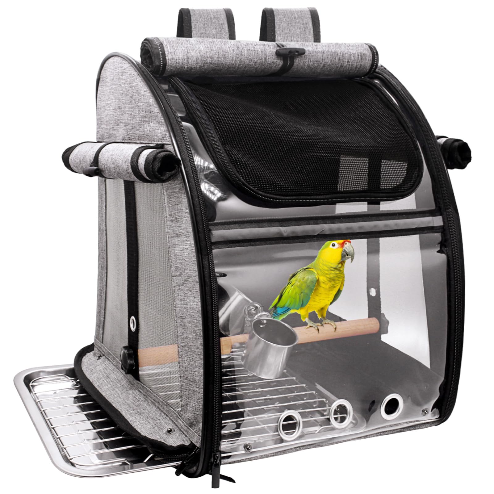 Photo 1 of Bird Carrier Bag with Perch, Bird Travel Carrier Backpack with Stainless Steel Plate and Mesh, Portable Transparent Parakeet Travel Cage with Feeder Cups for Small Birds Parakeet Parrot