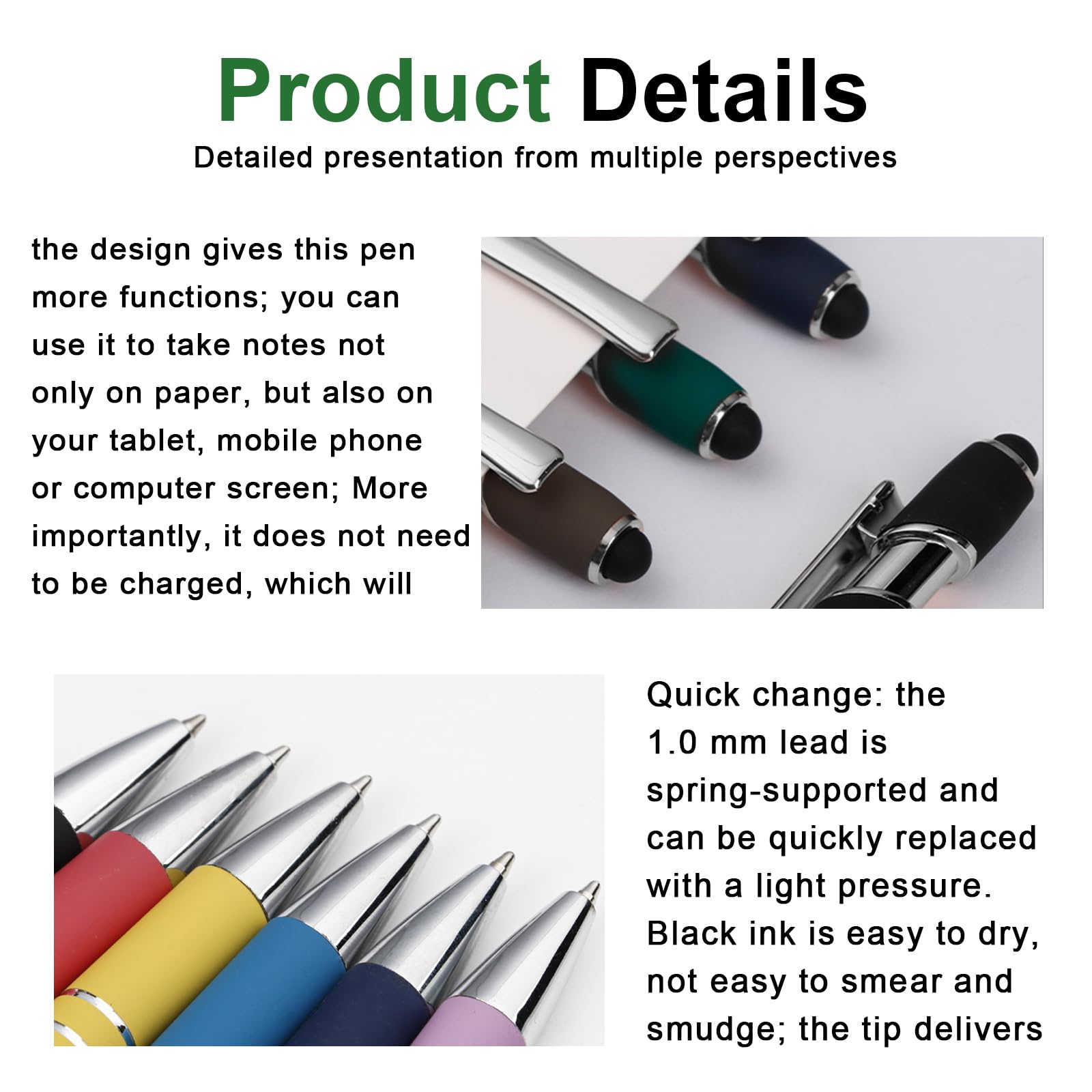 16 Stück Kugelschreiber Mit Touchpen, Druckkugelschreiber, 2 In 1 Stylus Stifte Eingabestift Hochwertig Soft Touch Einziehbarer Kugelschreiber Für Universelle Touchscreen Geräte Für Büro Haushalt 7