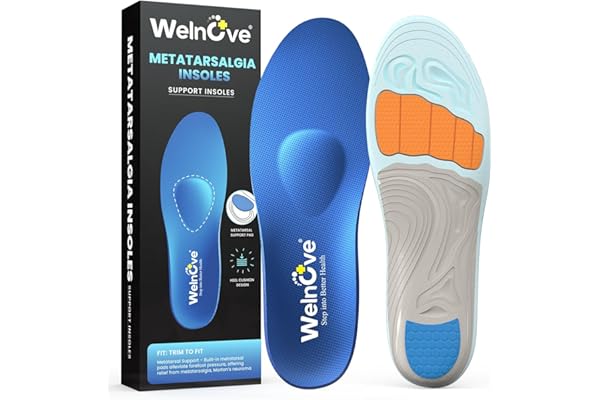 Welnove Arch Support Insoles with Metatarsal Pads for Women & Men, Metatarsal Insoles for Metatarsalgia,Ball of Foot Cushion,