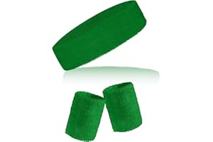 Sucrain 3 Pieces Sweatbands Set, 1 Pieces Sports Headband and 2 Pieces Wristbands, Wicking Sweat Head Band for Men Women Outfit Sport