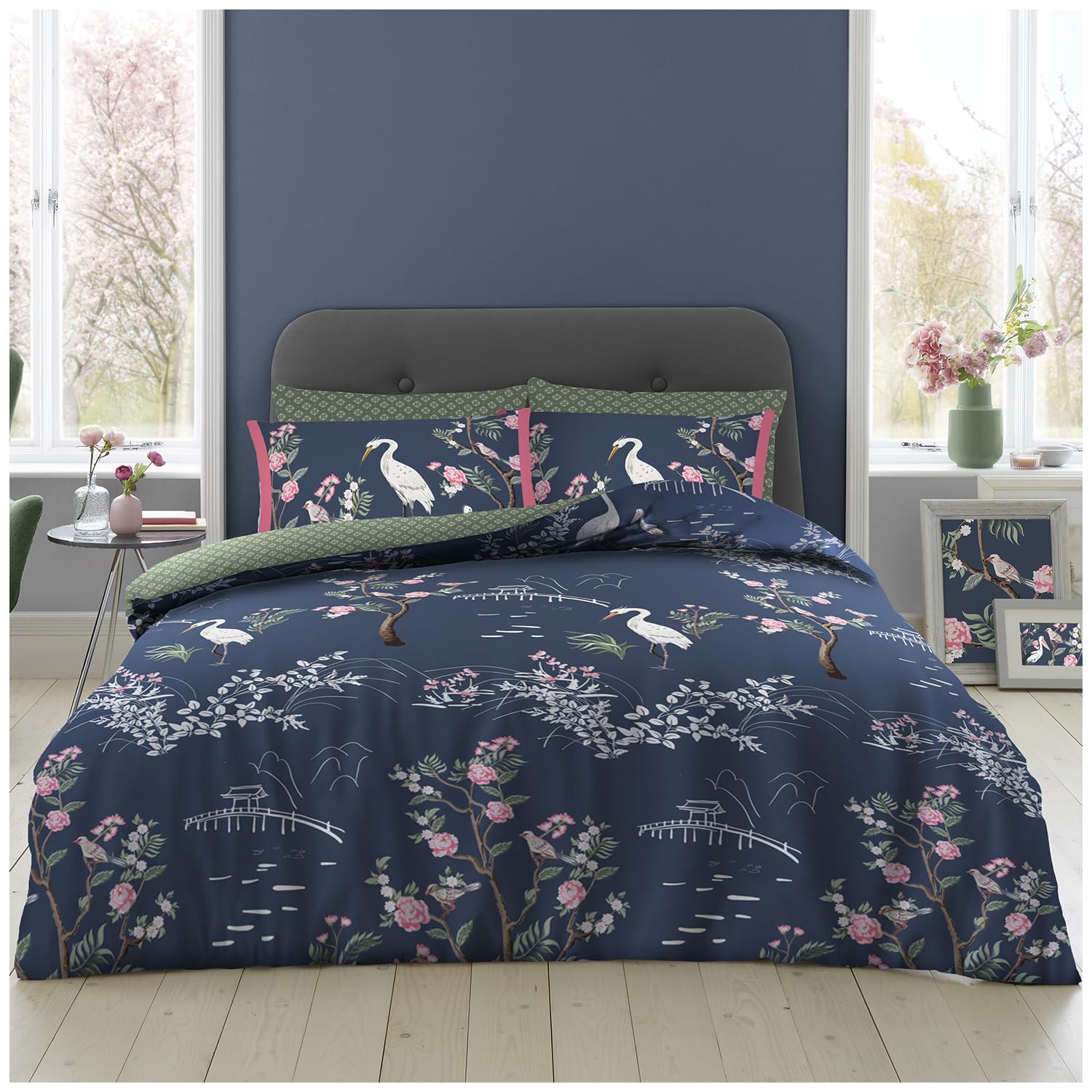 GC GAVENO CAVAILIA Polycotton Flower Bedding Double Bed Set, Reversible Floral Duvet Cover (200x200 cm), Breathable Comforter Bed Cover Set, Maki