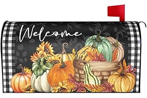 SWEETSHOW Autumn/Fall Leaf & Sunflower Plaid Harvest Thanksgiving Magnetic Mailbox Covers - Large Post Letter Box - 21" x18"