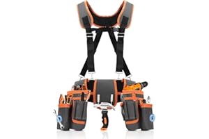 WODHMIEY Magnetic Tool Pouch Belt, Tool Organizer Belt Adjustable 81-178cm (32-70 inch), 18 Pockets, 2 Magnetic Zones, Extra 