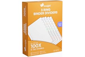 Ensight 3 Ring Page Dividers Bulk, 1/5 Cut Tab Dividers, 100 Per Box - Divider Pages with Tabs, Decorative Printable Rewritable Divider Tabs, Exhibit Tab Dividers for 3 Ring Binders Bulk