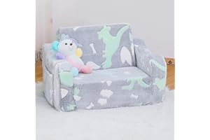 SUFUS Baby Toddler Sofa Couch for Kids Foldable 2-in-1 Toddler Fold Out Couch Bed for Playroom Pull Out Children Convertible Sofa to Lounger Sleeper Chair for Boys & Girls with Side Pockets, Dinosaur