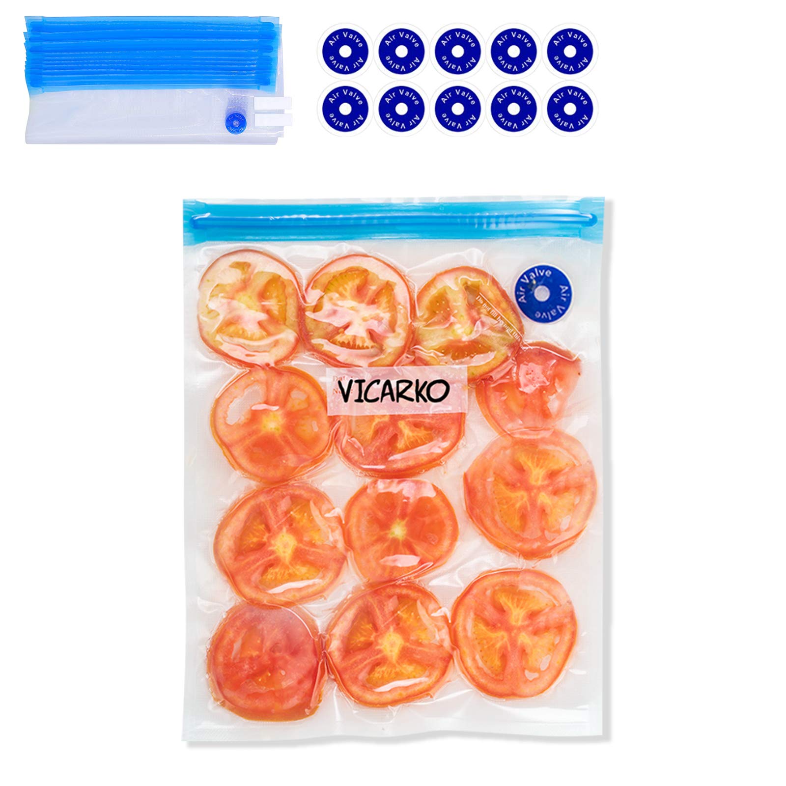 VICARKO 30 Vacuum Zipper Bags, Vacuum Sealer Bags, Food Storage, Reusable Bags, with Double Layers, BPA Free, 1.4L, 8.5 x 8.5