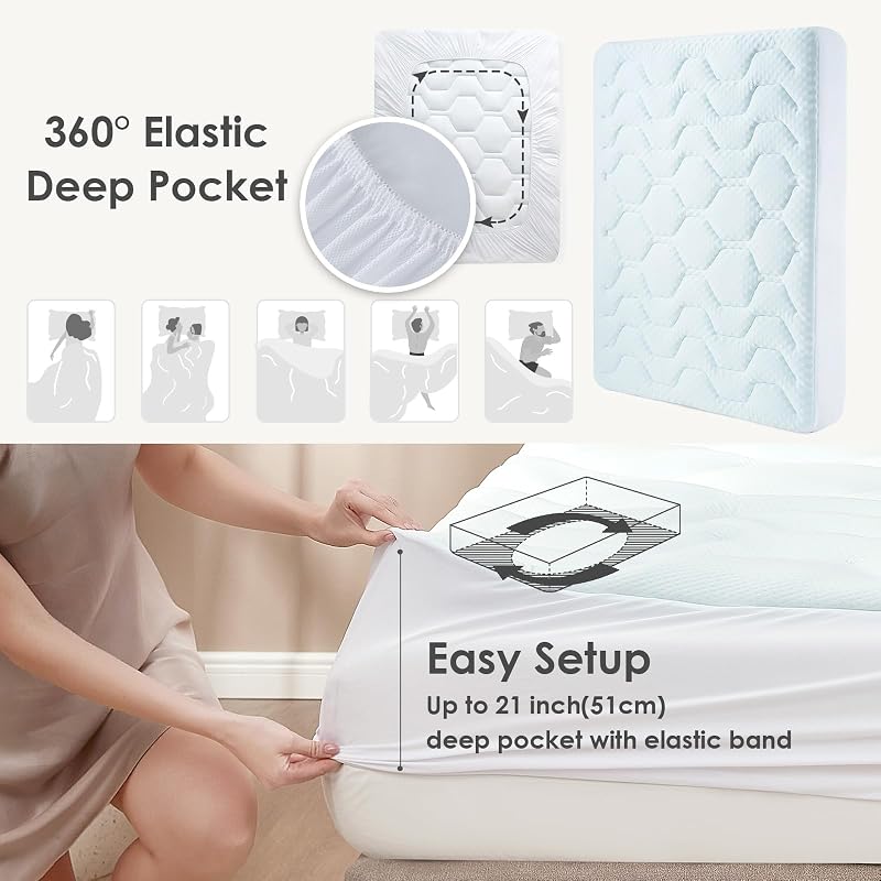 Topper viscoelástico 135x190 3cm, Topper de colchão em viscose de bambu, Toppers de colchão em espuma viscoelástica, Topper de colchão em gel respirável, branco
