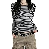 Women Y2k Striped Long Sleeve Tops Color Block Harajuku Aesthetic Tee Shirts Vintage Fairy Grunge 90s Blouse Tops