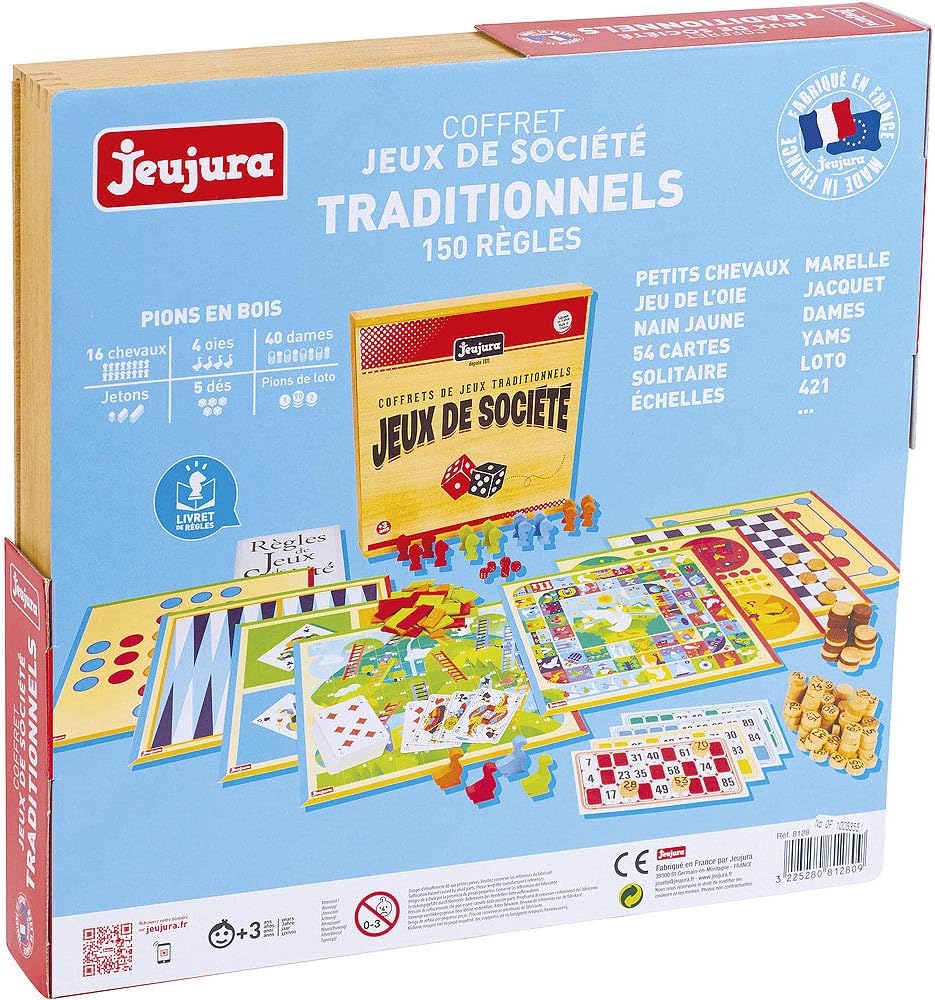 JEUJURA Coffret de Jeux de société traditionnels - Coffret en bois, Yellow, Small - Image 5