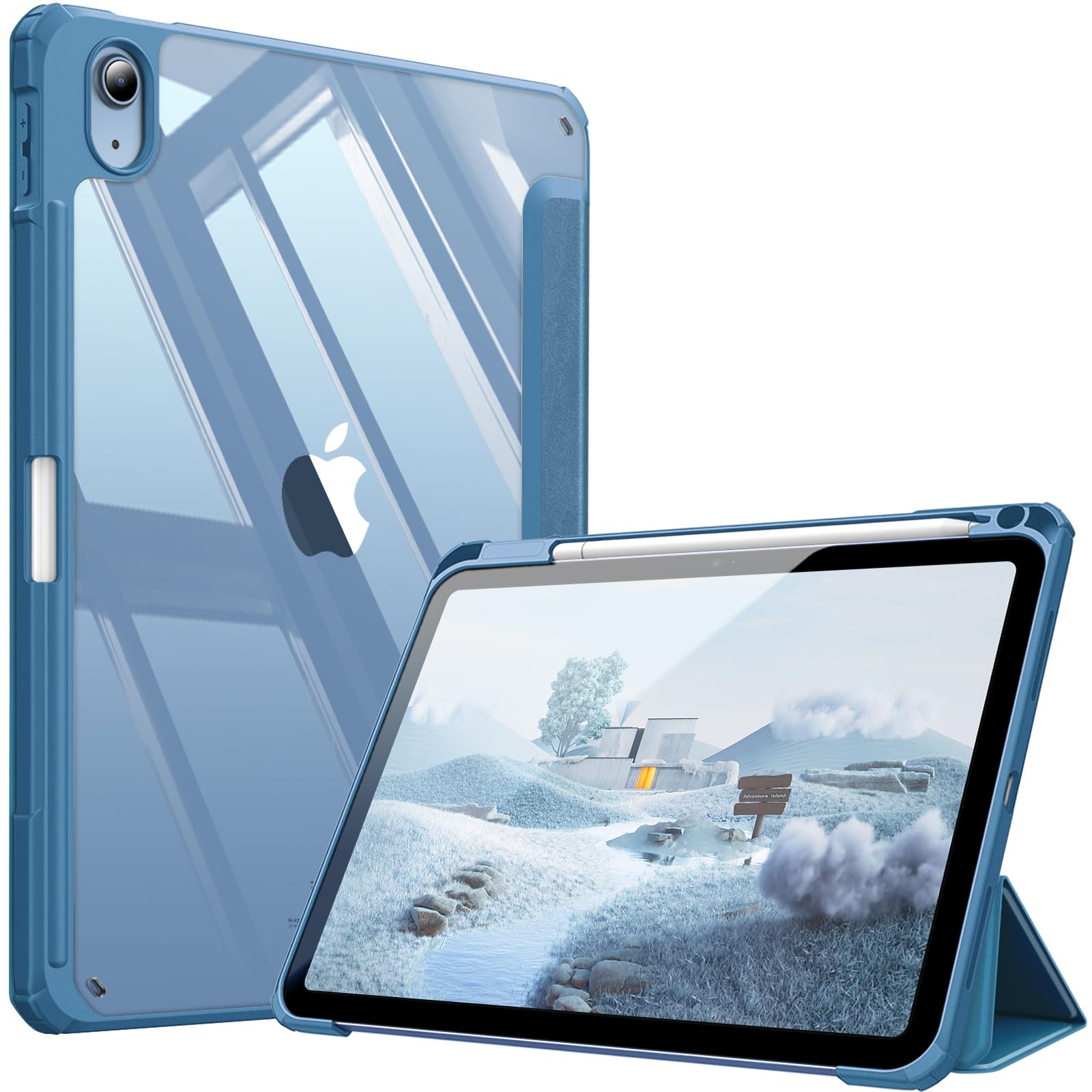 FINTIE Hybrid Case for iPad (A16) 11th Gen 11-inch (2025) & iPad 10th Gen 10.9-inch (2022) - Shockproof Clear Acrylic Back with TPU Frame, Built-in Pencil Holder, Auto Wake/Sleep, Ocean Blue — image 1