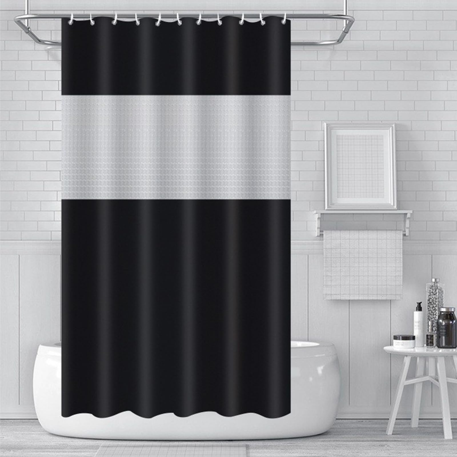 ECO Shower Curtain 180x180cm, Spliced Black PEVA Waterproof Heavy Duty With 3 Magnets, 12 Plastic Hooks, Mould Proof, Quick-Drying Washable for Bathroom Home Decor