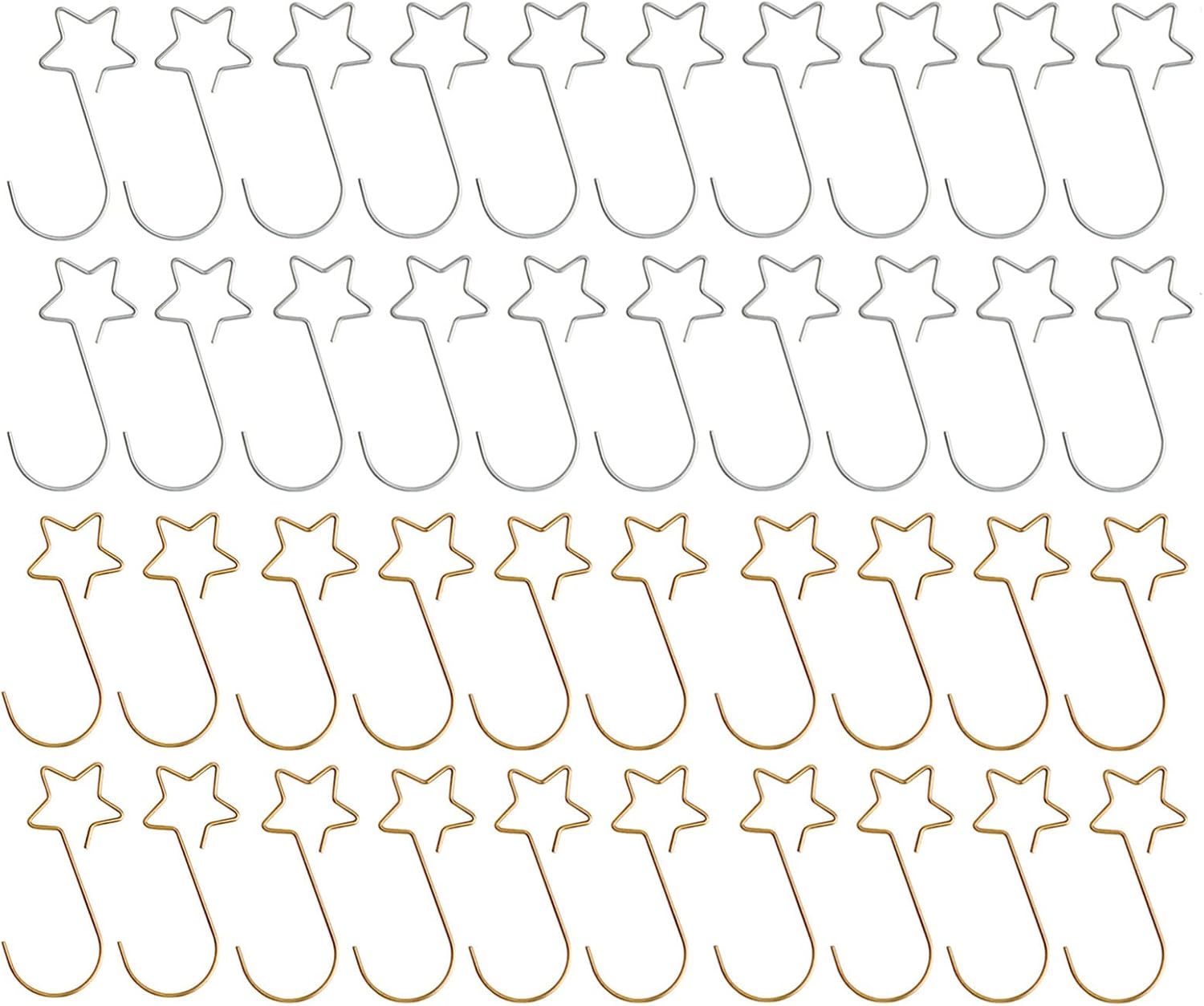 Ornament Hooks - 80 Pack Decorative Ornament Hooks, Ornament Hangers for Christmas Tree Decoration, Star- Sharp Hooks for Wall Decoration, Metal Wire Hooks for Home Mount or Office Wall Decor（Gold + Silvery）