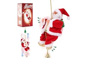 Gfilay 2025 Upgraded Climbing Santa Claus on Rope, Animated Electric Musical Christmas Ornament with 3 Modes, Secure Tree Hoo