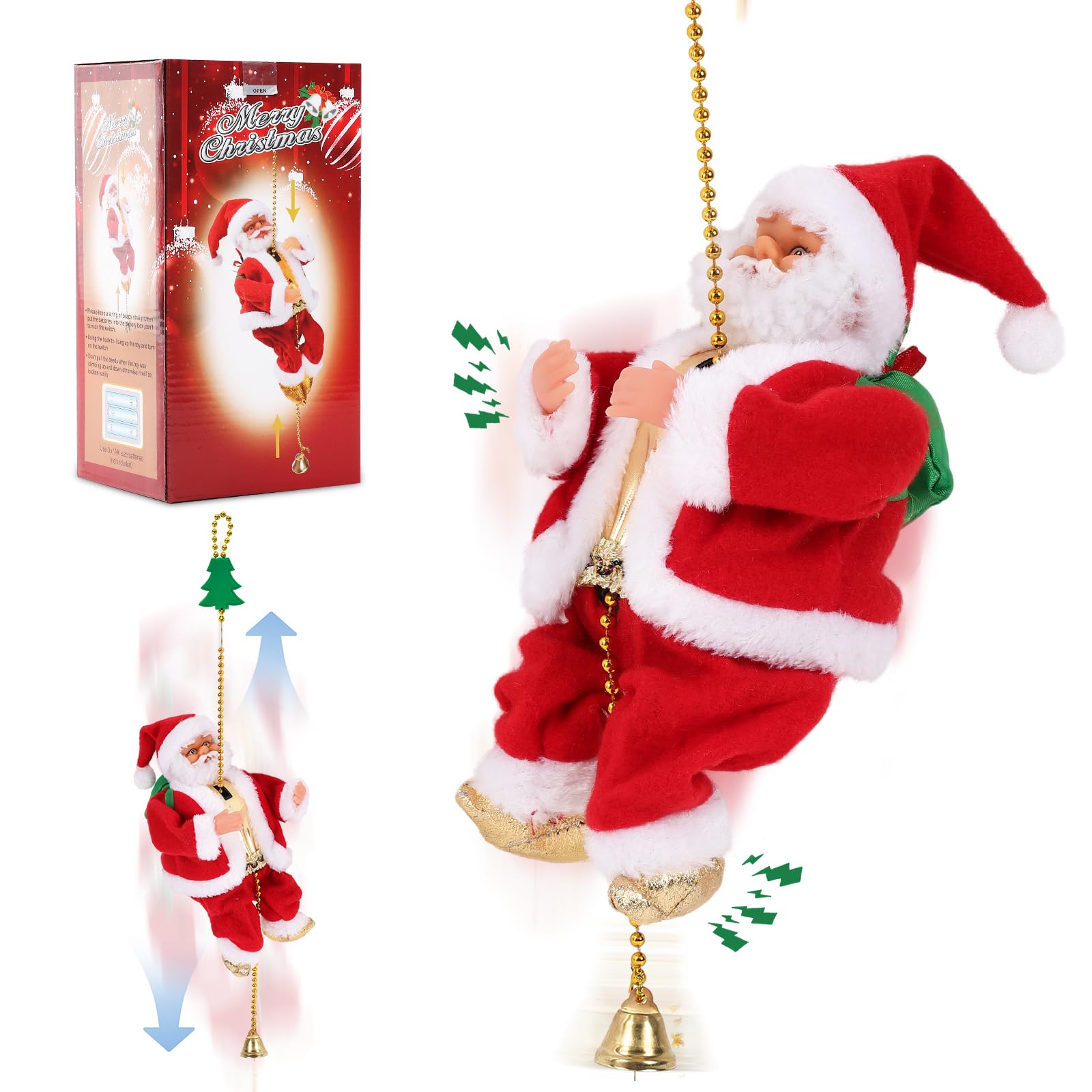 Photo 1 of **INCOMPLETE** Gfilay 2025 Upgraded Climbing Santa Claus on Rope, Animated Electric Musical Christmas Ornament with 3 Modes, Secure Tree Hook & Reinforced White PVC Case, Heartwarming Holiday Decoration Gift