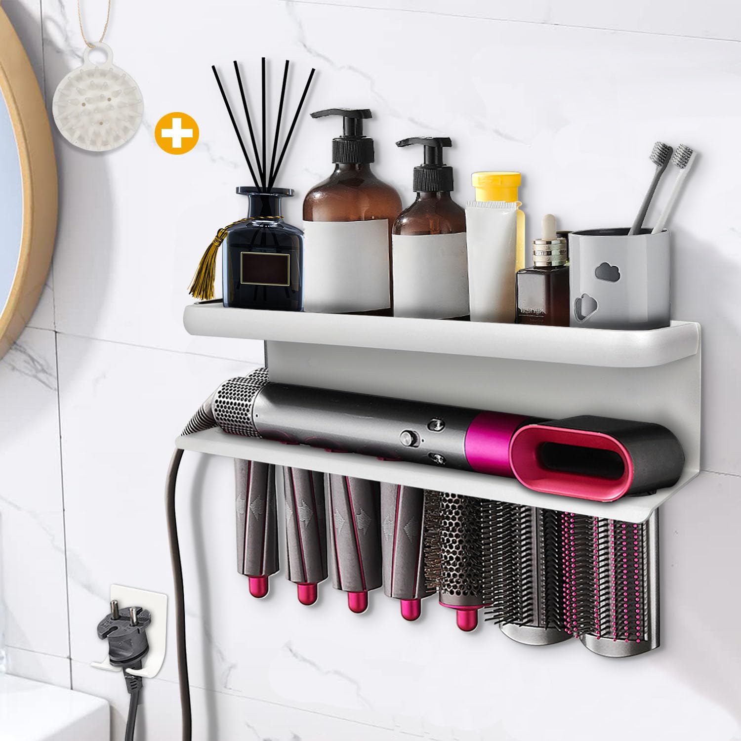 Photo 1 of Yimerlen Airwrap Storage Holder Compatible with Dyson Airwrap Curling Iron Wall Mounted Storage Rack Holder for Home Organizer (with Comb) White