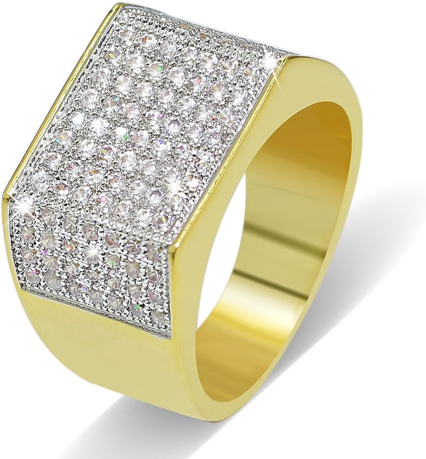 JINAO18k Gold Plated Hip Hop ICED Out Square Bling Ring