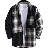 Milumia Men's Plaid Print Button Up Shirts Long Sleeve Collared Shirt Jackets with Pockets