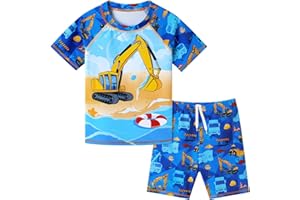 WAWSAM Baby Boys Swimsuit Set Dinosaur Toddler Swimming Rash Guard Two Pieces Trunk Short Sleeve Swimwear Set