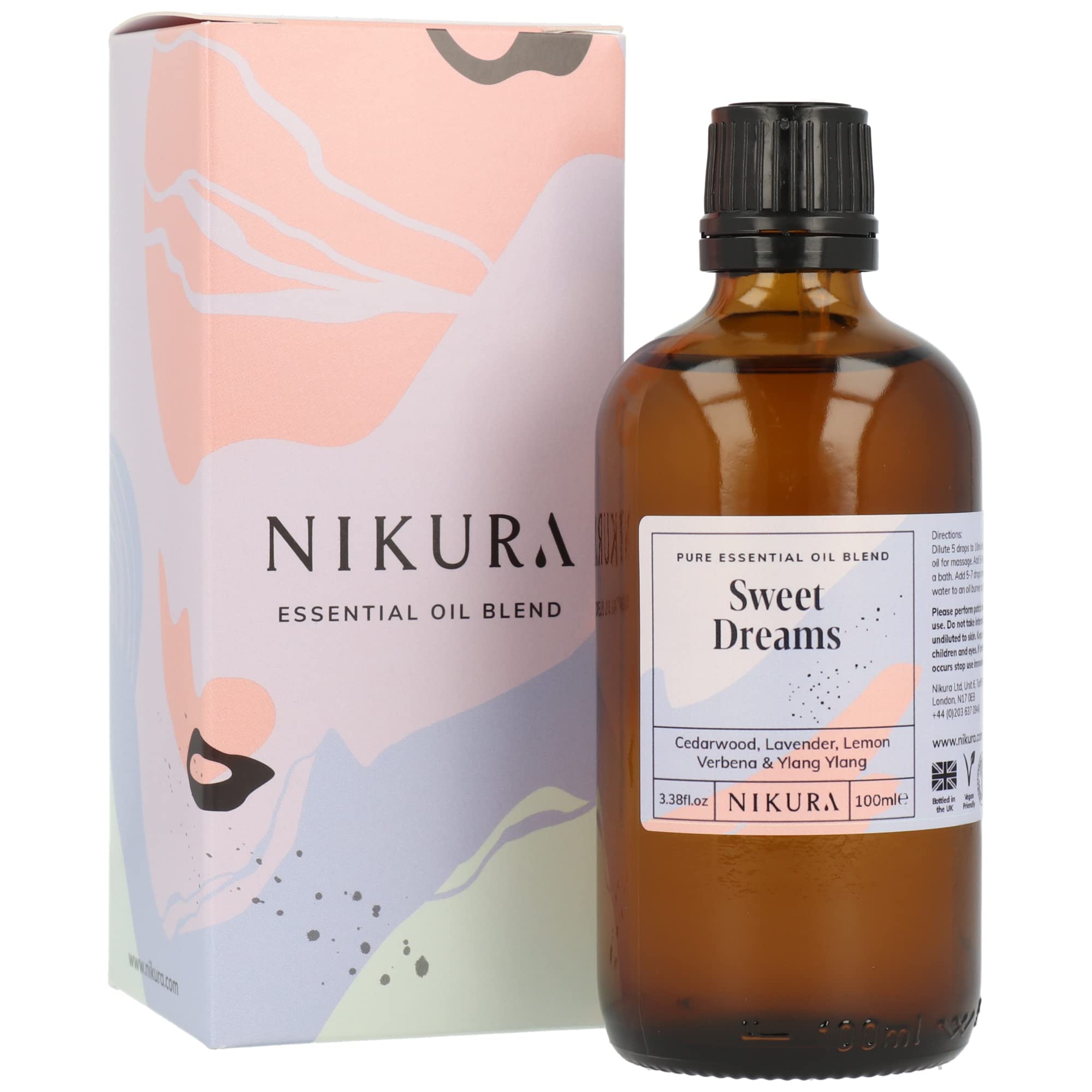 Nikura Sweet Dreams Essential Oil Blend - 100ml | Made from Cedarwood, Lavender, Lemon Verbena, Ylang Ylang | for Sleep, Aromatherapy, Diffusers, Soap Making, Candle Making | Vegan & UK Made