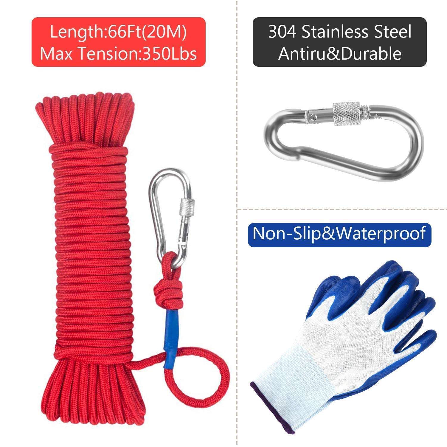 Double Sided Neodymium Fishing Magnet,Combined 660 lbs(300KG) Pulling Force Rare Earth Magnets with 20m (65 Foot) Durable Rope and Protective Gloves - Image 5