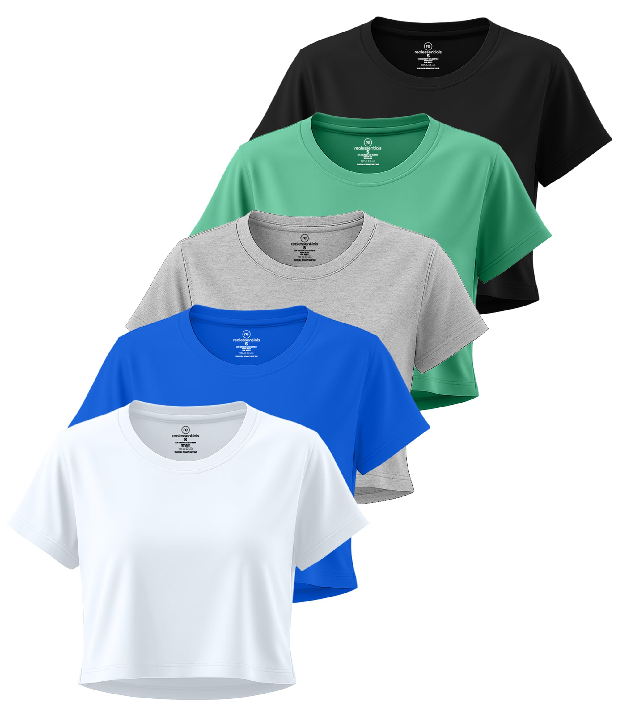 Photo 1 of ***2 ARE MISSING***Real Essentials 5 Pack: Women's Dry Fit Crop Top - Short Sleeve Crew Neck Stretch Athletic Tee (Available in Plus Size) - Set 11, L***2 ARE MISSING***