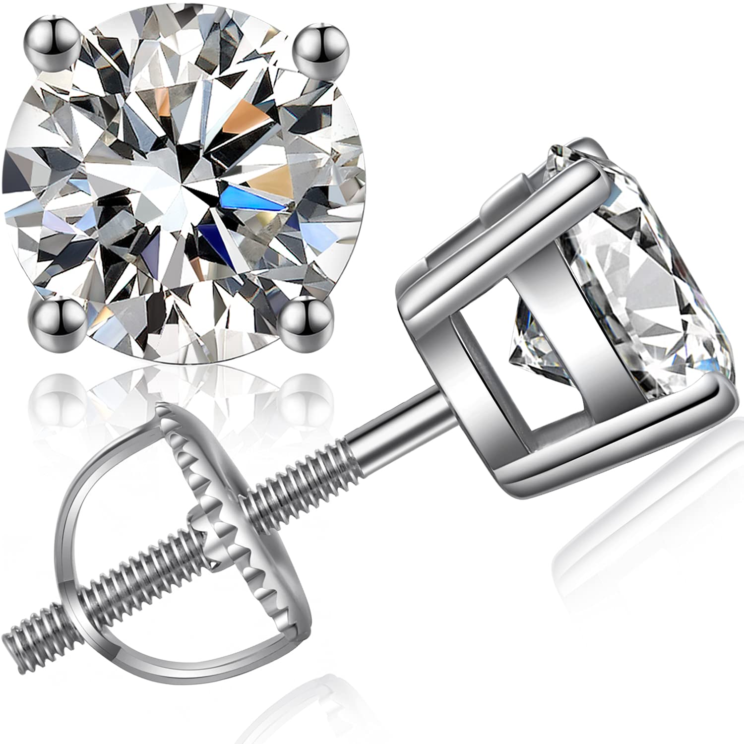 Mens Stud Earrings Sterling Silver Stud Earrings for Women Men Nickel Free Men Earring Studs Hypoallergenic Cubic Zirconia Earring for Women 7mm