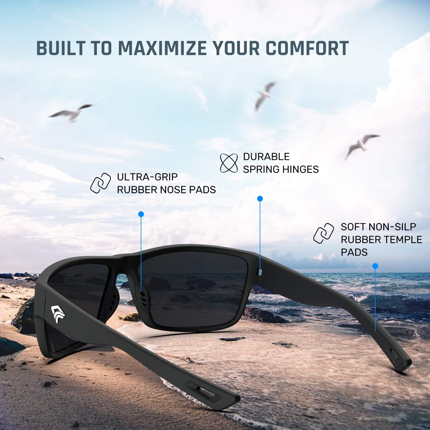TOREGE Polarized Sports Sunglasses for Men and Women Cycling Running Golf Fishing Sunglasses TR26 (Black Frame & Grey Lens): Clothing