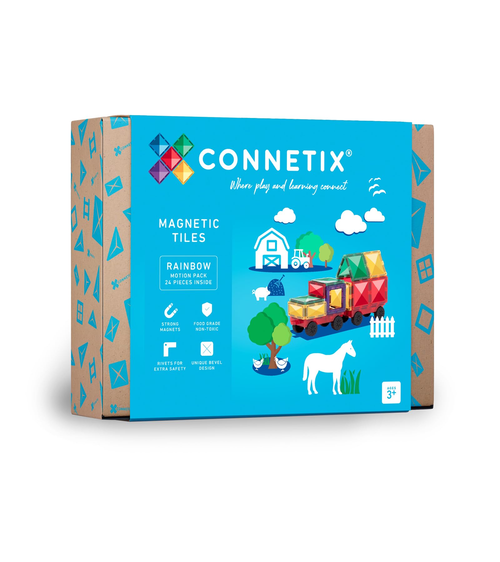 CONNETIX Magnetic Tiles Rainbow Motion Pack, 24 Pieces