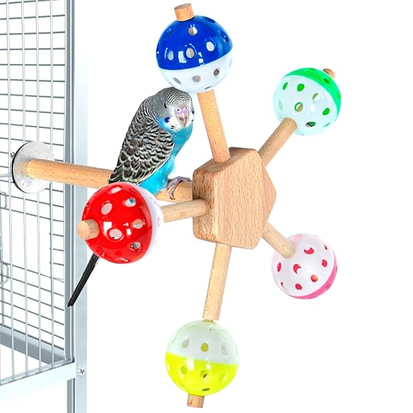 OIIBO BIRD TOY ROTATING PERCH TOY WITH BELL...
