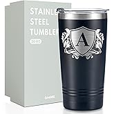 Onebttl Personalized Gifts for Men with Initials, Monogrammed Travel Tumbler for Him, Custom Coffee Cups, Unique Birthday Christmas Gifts for Men who Have Everything, Black, 20oz, A