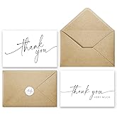 Thank You Cards with Envelopes & Matching Stickers, Bulk Pack of 100, 4x6 Inch Minimalistic Design - Suitable for Business, Baby Shower, Wedding, Small Business, Graduation, Bridal Shower, Funeral