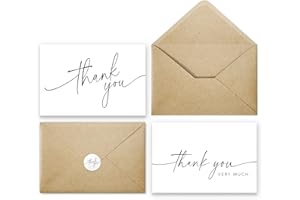 PAPER PLAY Thank You Cards with Envelopes & Matching Stickers, Bulk Pack of 100, 4x6 Inch Minimalistic Design - Suitable for Business, Baby Shower, Wedding, Small Business, Graduation, Bridal Shower, Funeral