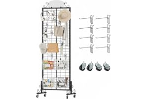 Urban Deco Grid Wall Panel Display Stand, 2.2' x 6.2' FT Gridwall Panel with Extra 8 Hooks, Craft Show Display Rack Black Metal Grids Standing Wire Rack for Retail Merchandise
