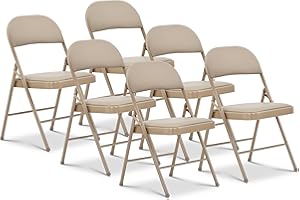 Oline Vinyl Folding Chairs, Padded Vinyl Cushion Chairs with Durable Metal Frame, Indoor Outdoor Stackable Foldable Guest Chairs for Office Wedding Kitchen Dining, 300lb Capacity (Khaki, 6 Pack)