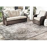 SAFAVIEH Washable Rug Outdoor Courtyard Collection - 8' x 10', Grey & Ivory, Non-Shedding & Easy Cleaning, Ideal for Patio, B