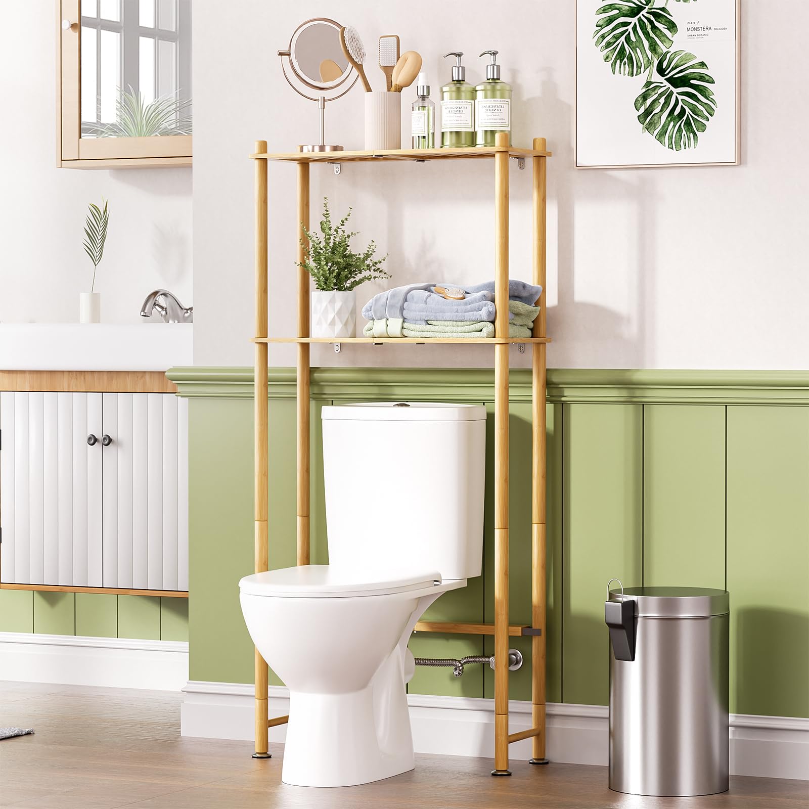 Photo 1 of AmazerBath Bamboo Over The Toilet Storage Shelf, 2-Tier Over Toilet Organizer Rack, Freestanding Above Toilet Shelf for Bathroom, Laundry, Space Saver, Natural Color