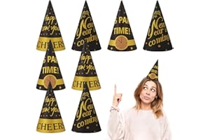 Amosfun Happy New Year Party Hats Fancy New Year Paper Cone Hat Cheers New Year Party Favors for New Years Eve Party Decorations, Pack of 9