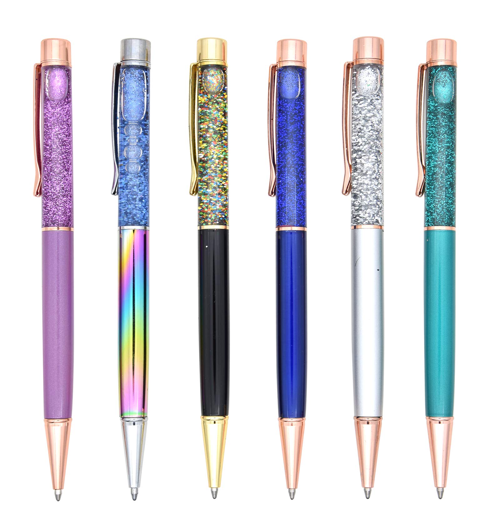 Gullor 6 PCS Ballpoint Pens Cute Fancy Metal Pen Bling Dynamic Liquid Pieces for Office Supplies Black Ink(6PCS), Multicolor C