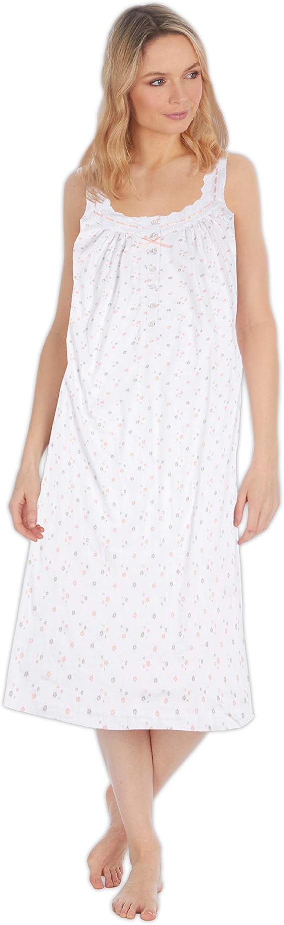COTTONIQUE Women Floral Nightdress Nightie Long Nightwear Lace Neck