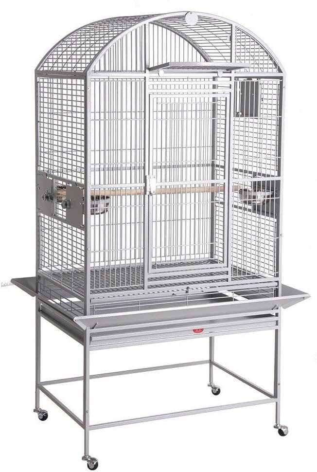 HQ 32x23x62 Dome Top Bird Cage with Drop Front Platinum White