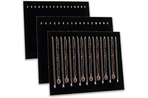 Foraineam 3 Pack Black Velvet Jewelry Display with 17 Hooks Necklace Tray Organizer Pad Bracelets Pendants Chains Showcase St
