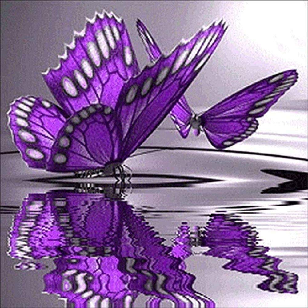 Awesocrafts Cross Stitch Stamped Kits Purple Butterfly Water Reflection Easy Patterns Cross Stitching Embroidery Needlework Kit Supplies (Butterfly)