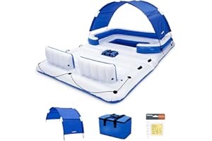 Bestway Hydro-Force Tropical Breeze 6 Person Inflatable Party Island Water Float Lounger with 6 Cup Holders, Backrests, and Detachable Sun Shade
