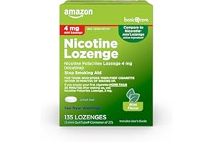 Amazon Basic Care Mini Nicotine Polacrilex Lozenge, 4 mg (nicotine), Mint Flavor, Stop Smoking Aid, 135 Count (Packaging may vary)